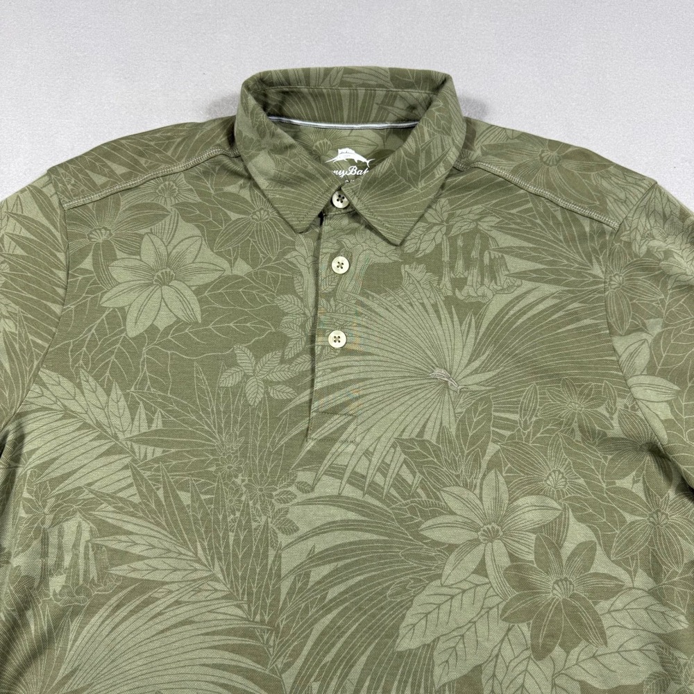 Tommy Bahama Polo Mens Tropical Floral L Green Short Sleeve Palm Print NWT